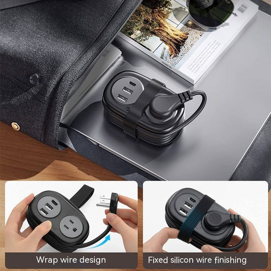 Travel Power Strip With USB Porous Charging Portable Storage